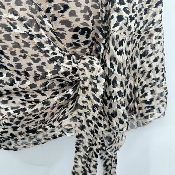 VTG Anne Carson Silk Animal Print Wrap Top Size S Brown Old Money Mob Wife - Picture 3 of 11